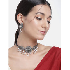 Generic Women's Rose Gold Plated Alloy Necklace & Earings Set (Silver)