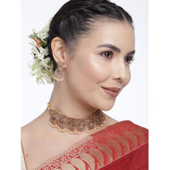 Generic Women's Rose Gold Plated Alloy Necklace & Earings Set (Gold)