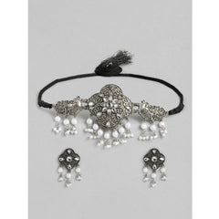 Generic Women's Rose Gold Plated Alloy Necklace & Earings Set (Silver & White)