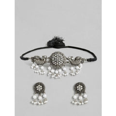 Generic Women's Rose Gold Plated Alloy Necklace & Earings Set (Silver & White)