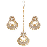Generic Women's Rose Gold Plated Alloy Kundan Earrings & Mangtikka (White)