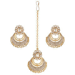 Generic Women's Rose Gold Plated Alloy Kundan Earrings & Mangtikka (White)