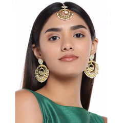 Generic Women's Rose Gold Plated Alloy Kundan Earrings & Mangtikka (White)