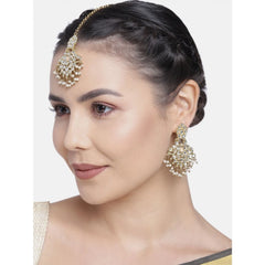 Generic Women's Rose Gold Plated Alloy Kundan Earrings & Mangtikka (White)