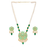 Generic Women's Rose Gold Plated Alloy Necklace & Earings Set (Green)