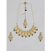 Generic Women's Rose Gold Plated Alloy Necklace & Earings Set (Green)