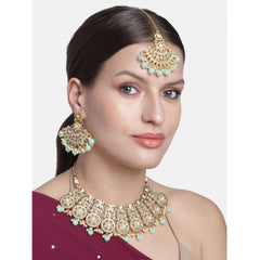 Generic Women's Rose Gold Plated Alloy Necklace & Earings Set (Light Green)