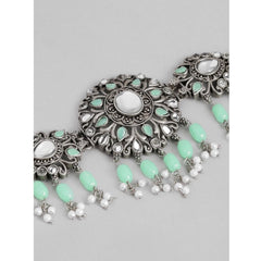 Generic Women's Rose Gold Plated Alloy Necklace & Earings Set (Light Green)