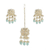 Generic Women's Rose Gold Plated Alloy Kundan Earrings & Mangtikka (White)