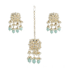 Generic Women's Rose Gold Plated Alloy Kundan Earrings & Mangtikka (White)