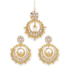 Generic Women's Rose Gold Plated Alloy Kundan Earrings & Mangtikka (White)