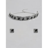 Generic Women's Rose Gold Plated Alloy Necklace & Earings Set (Silver & Black)