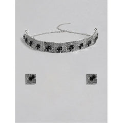 Generic Women's Rose Gold Plated Alloy Necklace & Earings Set (Silver & Black)