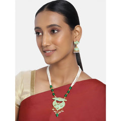 Generic Women's Rose Gold Plated Alloy Necklace & Earings Set (Green)