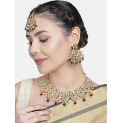 Generic Women's Rose Gold Plated Alloy Necklace & Earings Set (Light Green)