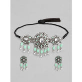 Generic Women's Rose Gold Plated Alloy Necklace & Earings Set (Light Green)