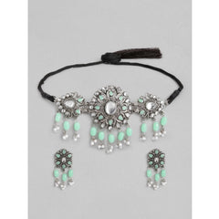 Generic Women's Rose Gold Plated Alloy Necklace & Earings Set (Light Green)