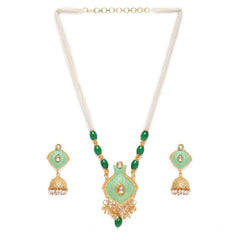 Generic Women's Rose Gold Plated Alloy Necklace & Earings Set (Green)
