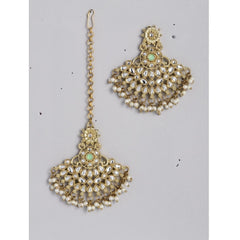 Generic Women's Rose Gold Plated Alloy Kundan Earrings & Mangtikka (White)
