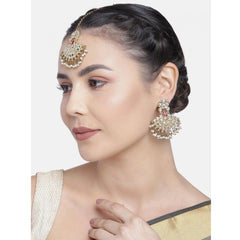 Generic Women's Rose Gold Plated Alloy Kundan Earrings & Mangtikka (White)