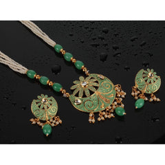 Generic Women's Rose Gold Plated Alloy Necklace & Earings Set (Green)