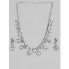 Generic Women's Rose Gold Plated Brass Necklace & Earings Set (Silver)