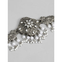 Generic Women's Rose Gold Plated Alloy Necklace & Earings Set (Silver & White)