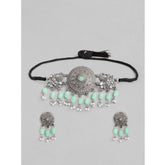 Generic Women's Rose Gold Plated Alloy Necklace & Earings Set (Light Green)