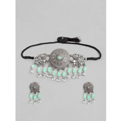 Generic Women's Rose Gold Plated Alloy Necklace & Earings Set (Light Green)