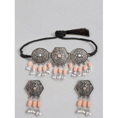 Generic Women's Rose Gold Plated Alloy Necklace & Earings Set (Orange)