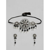 Generic Women's Rose Gold Plated Alloy Necklace & Earings Set (Black)