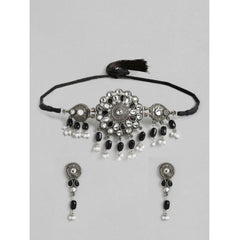 Generic Women's Rose Gold Plated Alloy Necklace & Earings Set (Black)