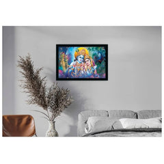 Generic Radha Krishna Painting with Synthetic Photo Frame (Multicolor)