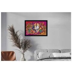 Generic Radha Krishna Painting with Synthetic Photo Frame (Multicolor)