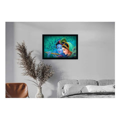 Generic Radha Krishna Painting Vinyl Sparkle Coated with Synthetic Photo Frame (Multicolor)