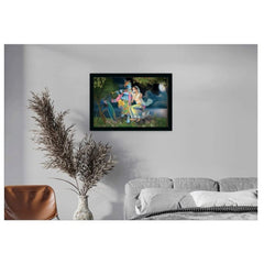 Generic Radha Krishna Painting with Synthetic Photo Frame (Multicolor)