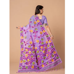 Generic Women's Cotton Printed Saree With Unstitched Blouse (Lavender, 5-6 Mtrs)
