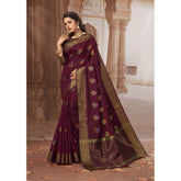 Generic Women's Chanderi Cotton Printed Saree With Unstitched Blouse (Maroon, 5-6 Mtrs)