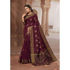Generic Women's Chanderi Cotton Printed Saree With Unstitched Blouse (Maroon, 5-6 Mtrs)