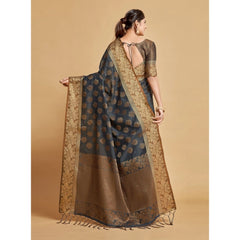 Generic Women's Chanderi Cotton Printed Saree With Unstitched Blouse (Grey, 5-6 Mtrs)