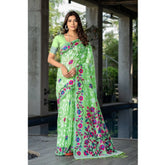 Generic Women's Cotton Printed Saree With Unstitched Blouse (Green, 5-6 Mtrs)