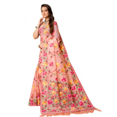 Generic Women's Cotton Printed Saree With Unstitched Blouse (Pink, 5-6 Mtrs)