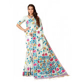 Generic Women's Cotton Printed Saree With Unstitched Blouse (White, 5-6 Mtrs)
