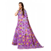 Generic Women's Cotton Printed Saree With Unstitched Blouse (Lavender, 5-6 Mtrs)