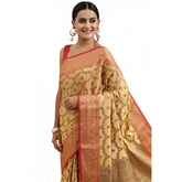 Generic Women's Chanderi Cotton Printed Saree With Unstitched Blouse (Yellow, 5-6 Mtrs)