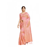 Generic Women's Linen Printed Saree With Unstitched Blouse (Pink, 5-6 Mtrs)