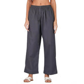 Generic Women's Casual Cotton Cambric Solid Elastic Palazzo Trousers (Dark Grey)