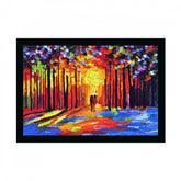 Generic Couple Walk In Forest Scenery Painting with Synthetic Photo Frame (Multicolor)