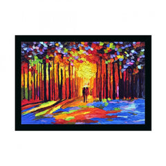 Generic Couple Walk In Forest Scenery Painting with Synthetic Photo Frame (Multicolor)