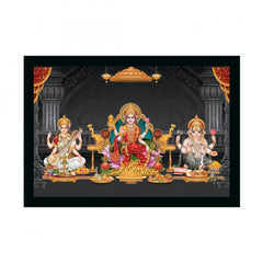 Generic Maa Laxmi Goddess Ganesh & Maa Saraswati Painting with Synthetic Photo Frame (Multicolor)